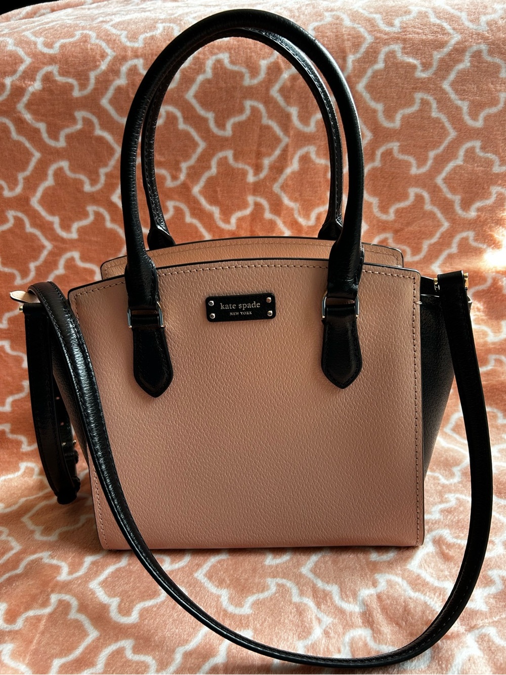Kate Spade New York Jeanne Blush and Black Leather Satchel with Shoulder Strap